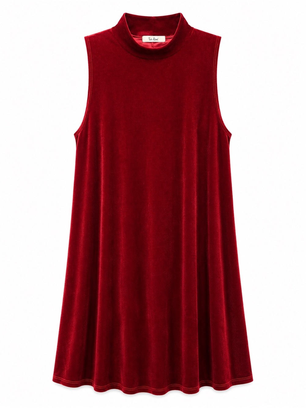 Tres Bien Red Velvet Mock Neck Sleeveless Swing Dress | Medium